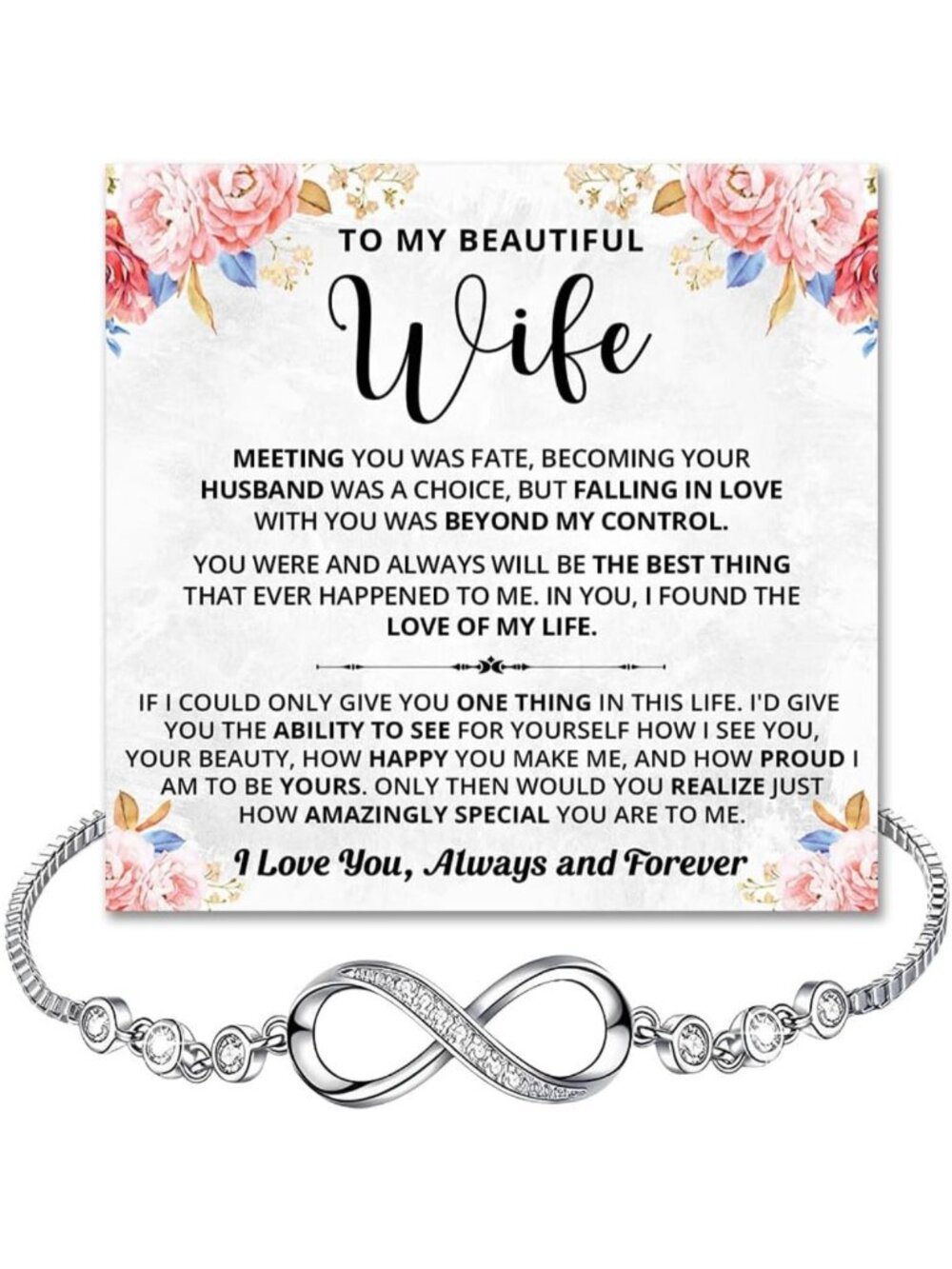 Romantic Infinity Bracelet for Wife - Heartfelt Gift with Message Card & Box